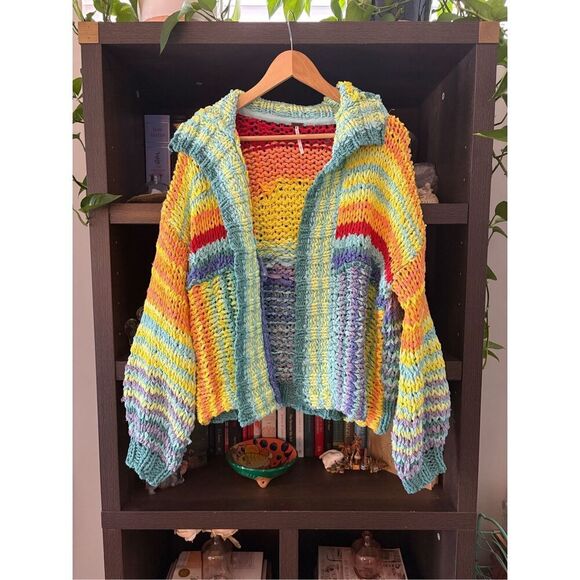 NWOT Free People Beach Market Cardigan Rainbow Loose Chunky Knit Small - Picture 4 of 12